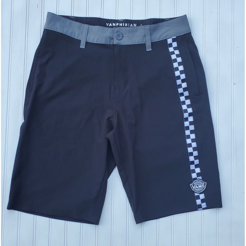 Vans Vanphibian Hybrid Board Shorts Mens 30 Black Grey Checkerboard Stripe